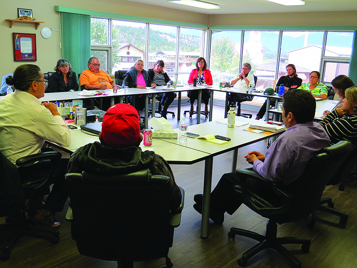 NDP critic for Intergovernmental Aboriginal Affairs Romeo Saganash (far left) speaking at the Ktunaxa Adminstration building on Tuesday