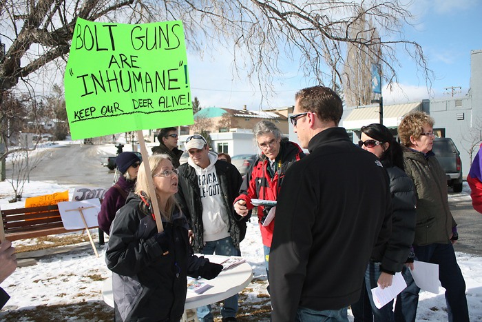 Those opposed to the deer cull hit the streets for a protest in downtown Invermere on Saturday