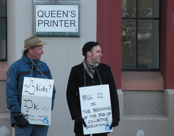 Government employees picket the Queen's Printer office during the 2012 teacher strike.