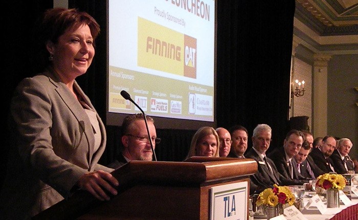 Premier Christy Clark addresses Truck Loggers' Association convention in Victoria Thursday.