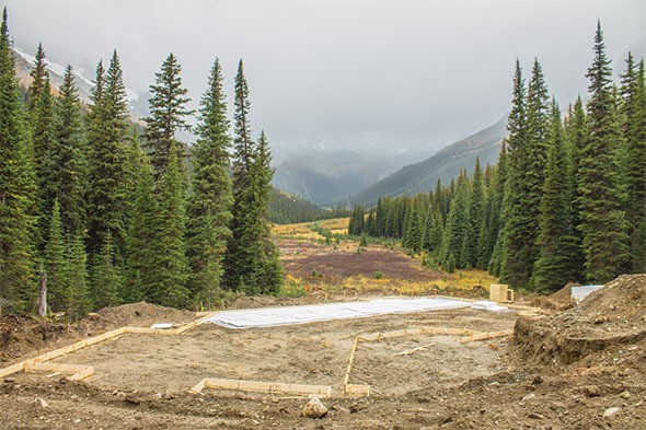 The layout of the main lodge’s foundation at Jumbo Glacier Resort.