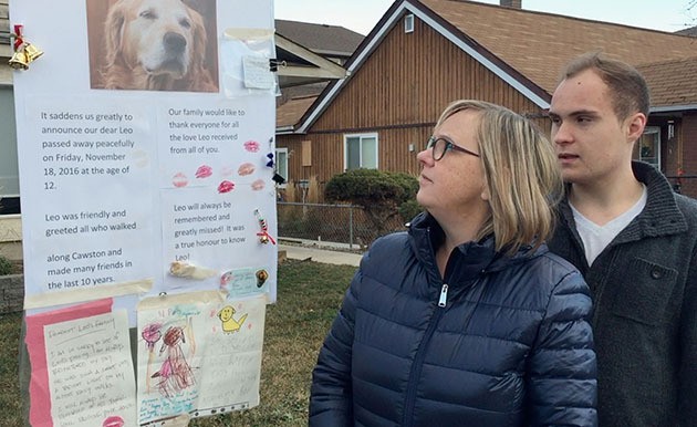 Susan and Ryan Steleaff with messages from neighbours on Leo's poster.