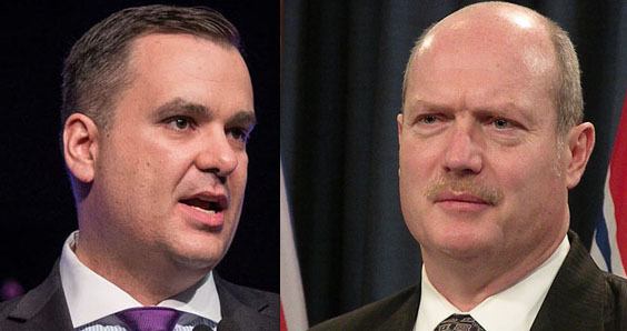 Industry Minister James Moore (left) and B.C. Finance Minister Mike de Jong