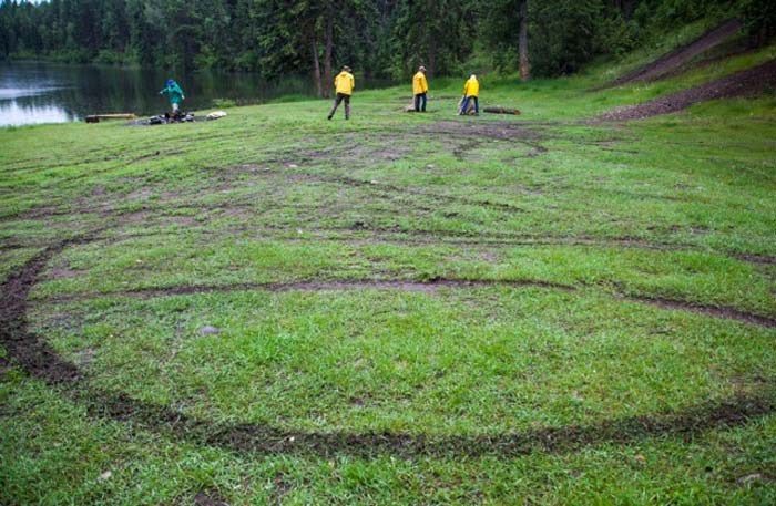 Tire tracks left at Lake Enid after the May long weekend.