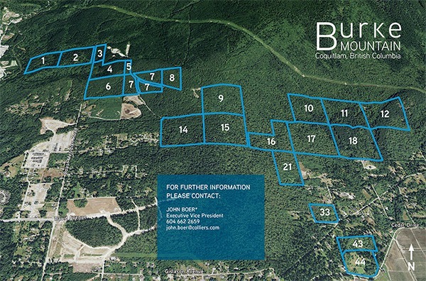 Real estate sale map of Burke Mountain properties marketed as part of a Crown asset sale last year.