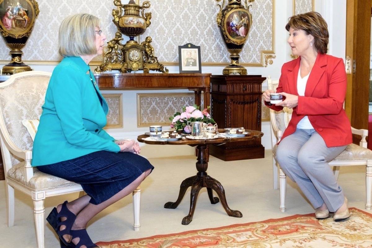 Premier Christy Clark meets with Lt. Gov. Judith Guichon April 11 to ask for election writs to be issued for the May 9 vote that produced a minority parliament for B.C. (B.C. government)