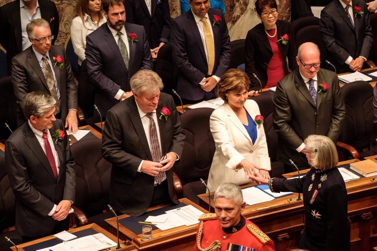 Premier Christy Clark greets Lt. Gov. Judith Guichon for presentation of the government’s throne speech, June 22. (B.C. government)