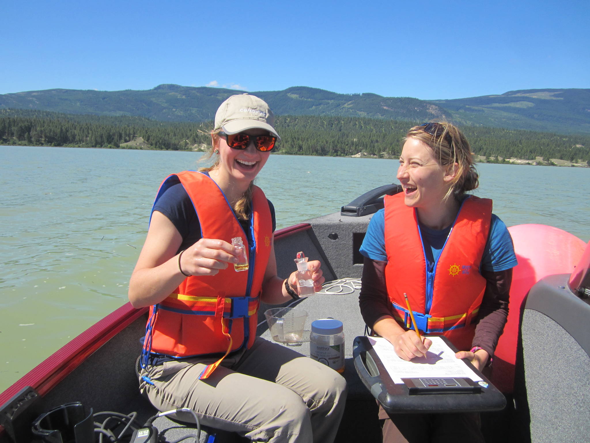 Thea Rodgers & Megan Peloso on the water for the first pulse check of the season.                                Photo by Dan Osborne