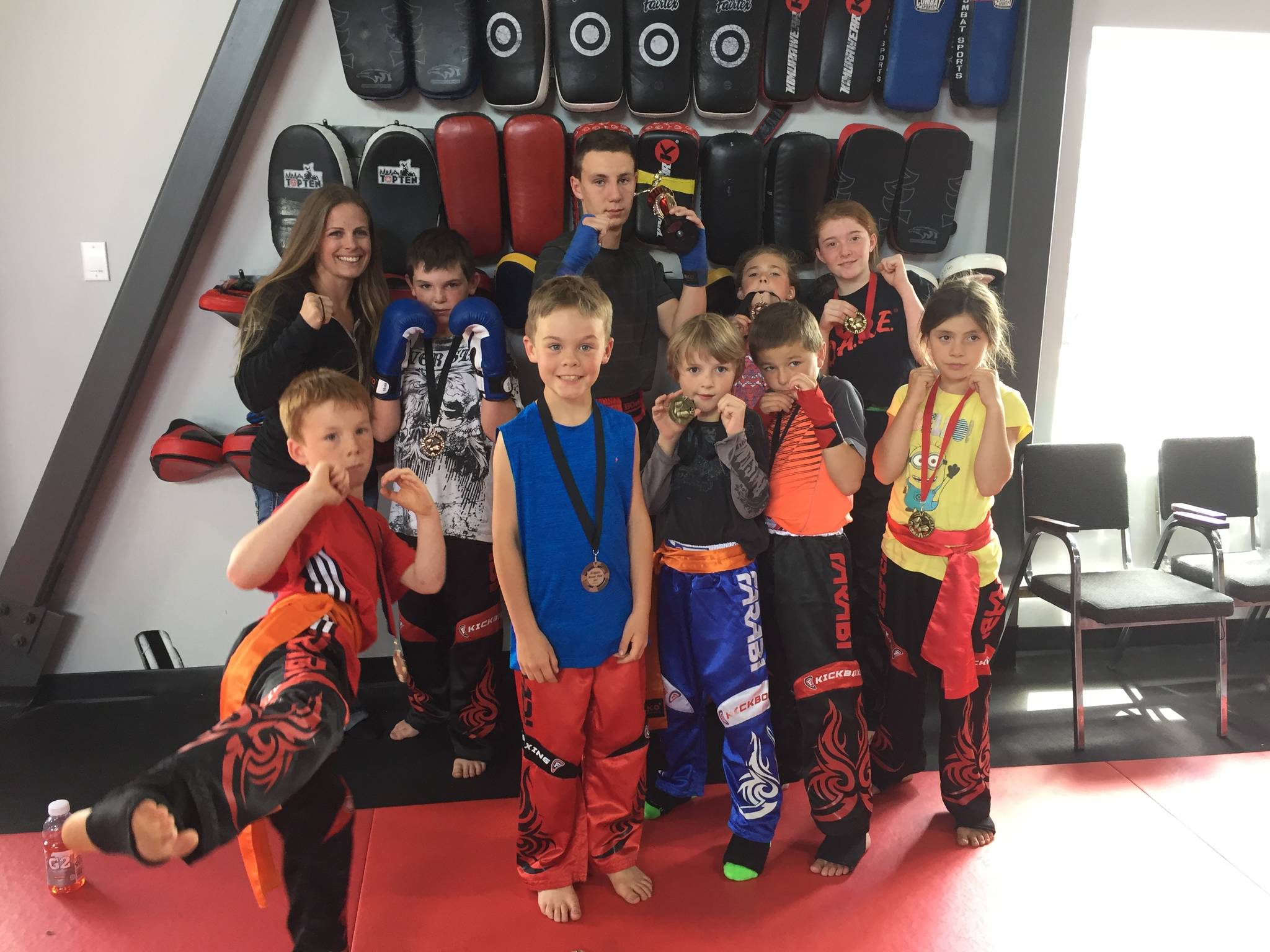 Back row (L to R): Luraina Oddy (head Sensei), Jackson Karl, Patrick Passmore, Nevaeh Oddy, Summer Dixon                                Front row (L to R): Gage Scott-Nyuli, Burton Scott-Nyuli, Odin Oddy, Mason Yeats, Sephira Oddy.                                Photo by Bailey Yeats