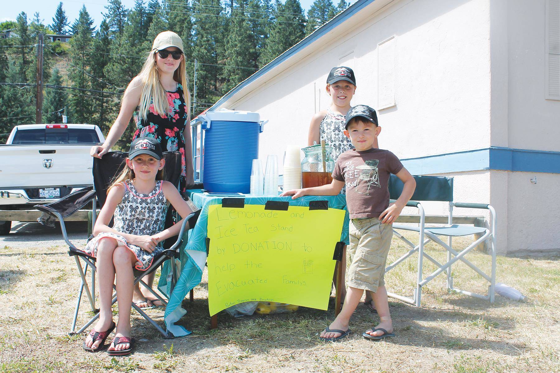 Brooklyn and Bentley Banks, and Teagan and Payton Cranston of Princeton were running a lemonade stand to raise funds for fire evacuees. Similkameen Spotlight editor Andrea DeMeer said they solemnly handed her a cup of iced tea (which was delicious) and said: “You don’t need money,” as she didn’t have her wallet. “We are here to help people.”