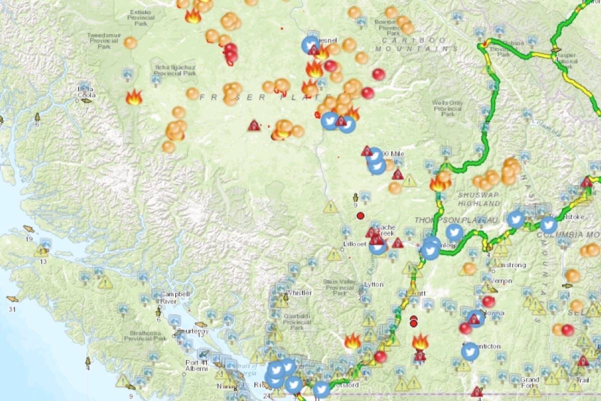An interactive map of B.C. wildfire conditions. (Neil Johnston)